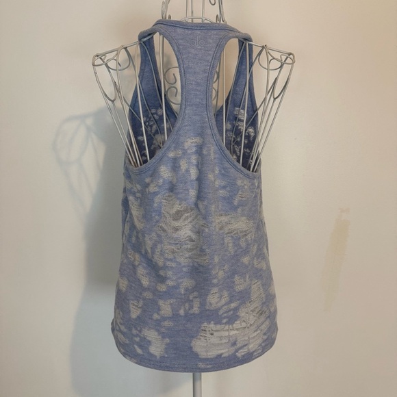 Alo Yoga Tank Top Blue White Clouds Racerback Sheer Distressed Weathered SZ S - Picture 3 of 5